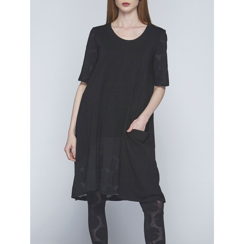 Luukaa Women's Midi Black Dress Size 10 Pocket Scoop Neck Relaxed Fit Cotton NWT - Picture 2 of 2